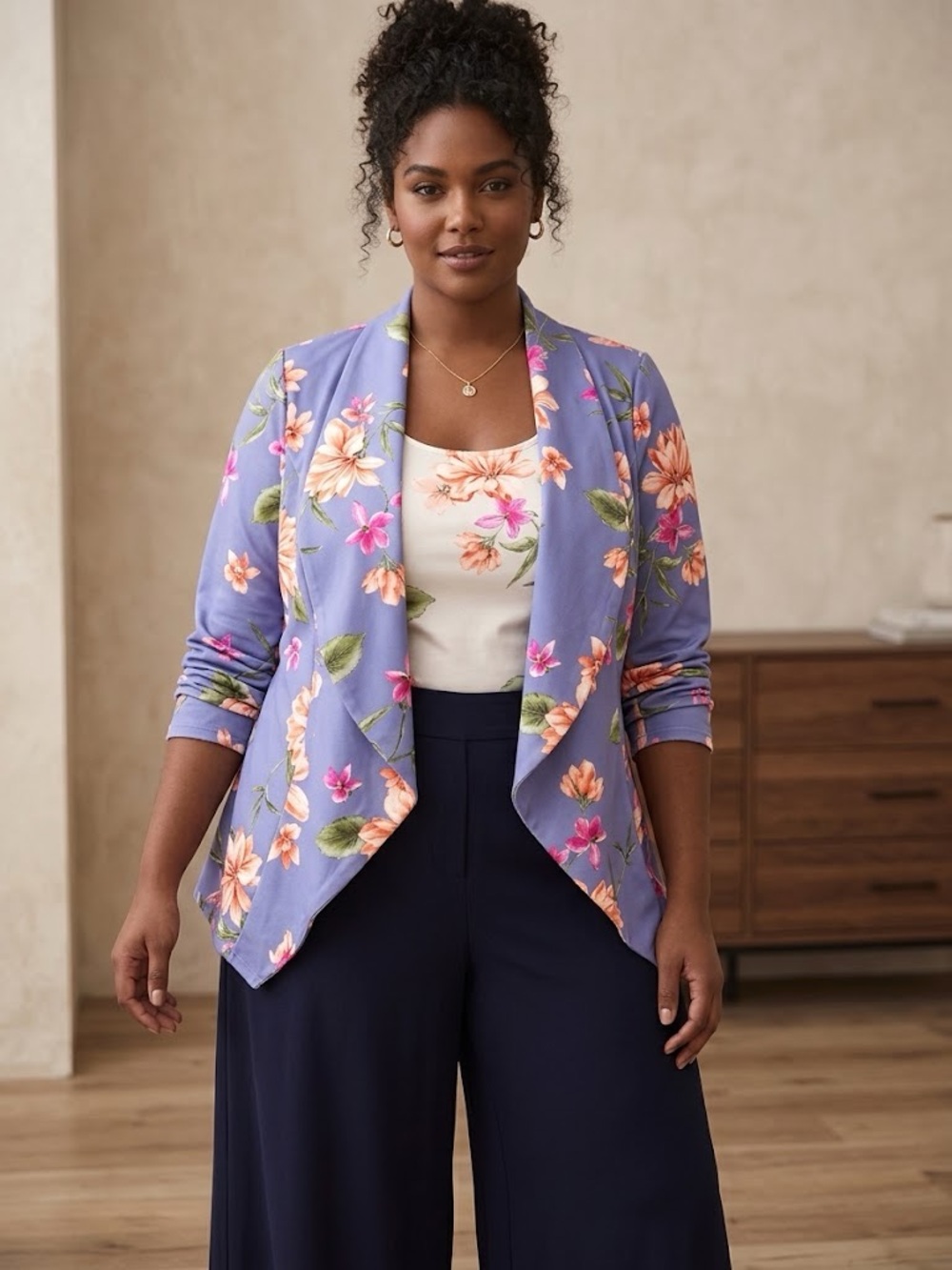 HEIMISH USA Lavender Floral Open-Front Blazer